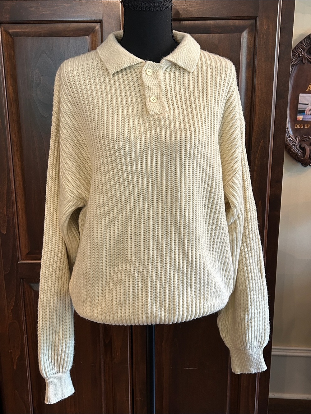 1990’s Union Bay Cream Ribbed Polo Style Sweater Sz XL